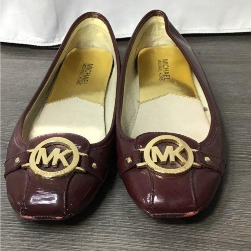 Michael Kors Fulton Moc Claret Patent Ballet Flat Size 8 Women Burgundy